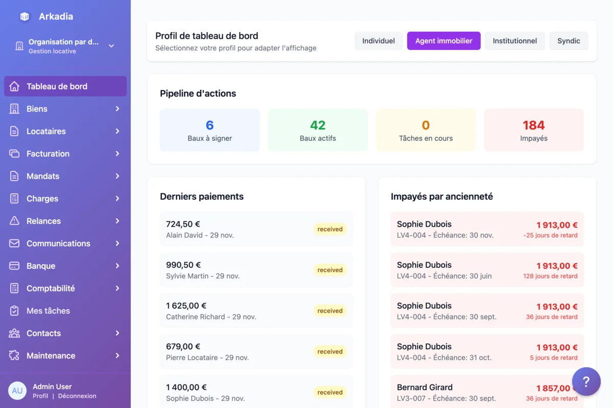 Interface principale Arkadia